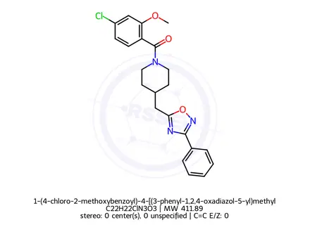 Chemical structure of 1-(4-chloro-2-methoxybenzoyl)-4-[(3-phenyl-1,2,4-oxadiazol-5-yl)methyl]piperidine