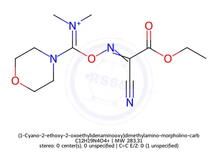 Chemical structure of (1-Cyano-2-ethoxy-2-oxoethylidenaminooxy)dimethylamino-morpholino-carbenium hexafluorophosphate