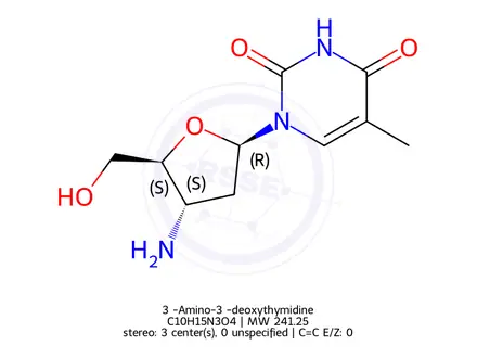 Chemical structure of 3`-Amino-3`-deoxythymidine