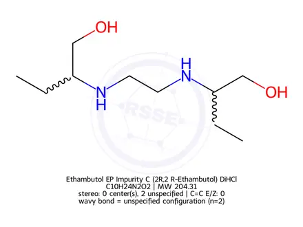 Chemical structure of Ethambutol EP Impurity C (2R,2’R-Ethambutol) DiHCl
