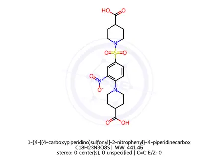 Chemical structure of 1-{4-[(4-carboxypiperidino)sulfonyl]-2-nitrophenyl}-4-piperidinecarboxylic acid