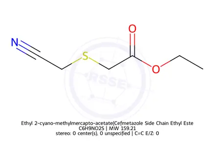 Chemical structure of Ethyl 2-cyano-methylmercapto-acetate(Cefmetazole Side Chain Ethyl Ester)