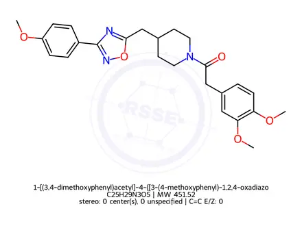 Chemical structure of 1-[(3,4-dimethoxyphenyl)acetyl]-4-{[3-(4-methoxyphenyl)-1,2,4-oxadiazol-5-yl]methyl}piperidine