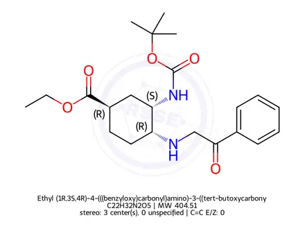 Chemical structure of Ethyl (1R,3S,4R)-4-(((benzyloxy)carbonyl)amino)-3-((tert-butoxycarbonyl)amino)cyclohexane-1-carboxylate