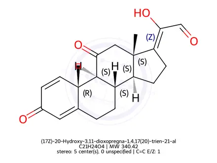 Chemical structure of (17Z)-20-Hydroxy-3,11-dioxopregna-1,4,17(20)-trien-21-al