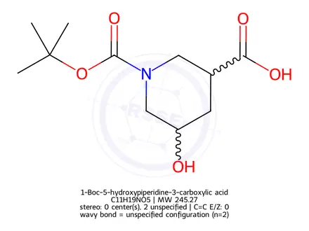 Chemical structure of 1-Boc-5-hydroxypiperidine-3-carboxylic acid