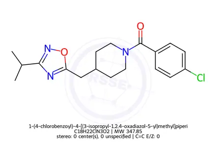 Chemical structure of 1-(4-chlorobenzoyl)-4-[(3-isopropyl-1,2,4-oxadiazol-5-yl)methyl]piperidine