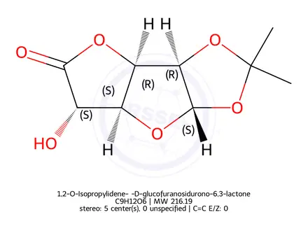 Chemical structure of 1,2-O-isopropylidene-α-D-glucurono-6,3-lactone