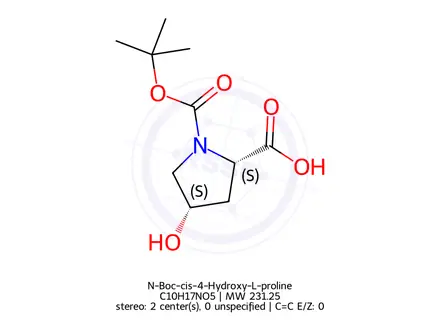 Chemical structure of N-Boc-cis-4-Hydroxy-L-proline
