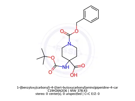 Chemical structure of 1-((benzyloxy)carbonyl)-4-((tert-butoxycarbonyl)amino)piperidine-4-carboxylic acid