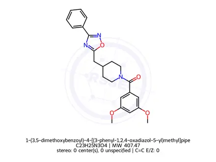 Chemical structure of 1-(3,5-dimethoxybenzoyl)-4-[(3-phenyl-1,2,4-oxadiazol-5-yl)methyl]piperidine