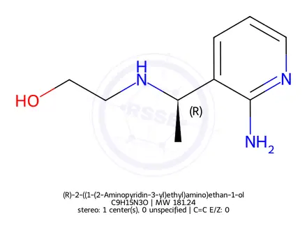Chemical structure of (R)-2-((1-(2-Aminopyridin-3-yl)ethyl)amino)ethan-1-ol