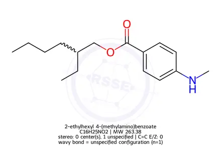 Chemical structure of 2-ethylhexyl 4-(methylamino)benzoate