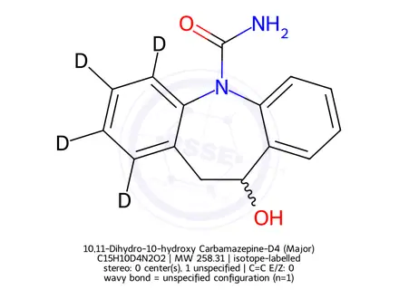 Chemical structure of 10,11-Dihydro-10-hydroxy Carbamazepine-D4 (Major)