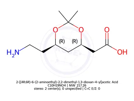 Chemical structure of 2-[(4R,6R)-6-(2-aminoethyl)-2,2-dimethyl-1,3-dioxan-4-yl]acetic Acid
