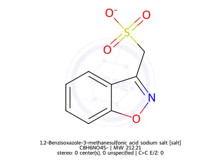 Chemical structure of 1,2-Benzisoxazole-3-methanesulfonic acid sodium salt
