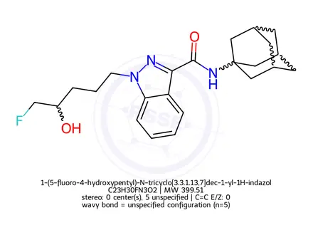 Chemical structure of 1-(5-fluoro-4-hydroxypentyl)-N-tricyclo[3.3.1.13,7]dec-1-yl-1H-indazole-3-carboxamide