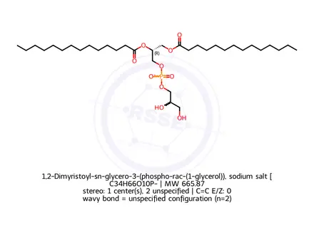 Chemical structure of 1,2-Dimyristoyl-sn-glycero-3-(phospho-rac-(1-glycerol)), sodium salt