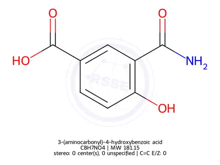 Chemical structure of 3-(aminocarbonyl)-4-hydroxybenzoic acid