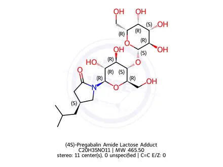 Chemical structure of (4S)-Pregabalin Amide Lactose Adduct