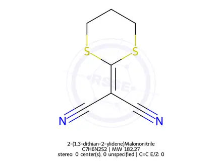 Chemical structure of 2-(1,3-dithian-2-ylidene)Malononitrile
