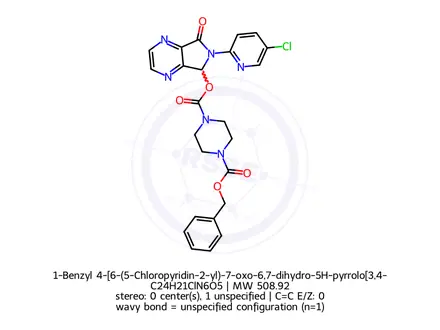 Chemical structure of 1-Benzyl 4-[6-(5-Chloropyridin-2-yl)-7-oxo-6,7-dihydro-5H-pyrrolo[3,4-b]pyrazin-5-yl]piperazine-1,4-dicarboxylate