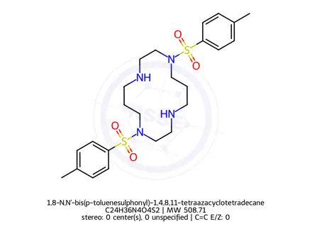 Chemical structure of 1,8-N,N'-bis(p-toluenesulphonyl)-1,4,8,11-tetraazacyclotetradecane