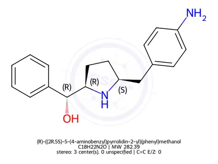 Chemical structure of (R)-((2R,5S)-5-(4-aminobenzyl)pyrrolidin-2-yl)(phenyl)methanol