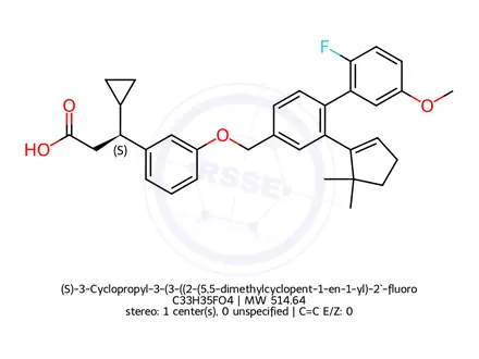 Chemical structure of (S)-3-Cyclopropyl-3-(3-((2-(5,5-dimethylcyclopent-1-en-1-yl)-2`-fluoro-5`-methoxy-[1,1`-biphenyl]-4-yl)methoxy)phenyl)propanoic acid