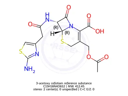 Chemical structure of 3-acetoxy cefotiam reference substance