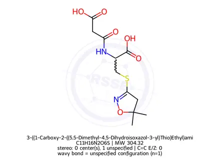 Chemical structure of 3-((1-Carboxy-2-((5,5-Dimethyl-4,5-Dihydroisoxazol-3-yl)Thio)Ethyl)amino)-3-Oxopropanoic Acid