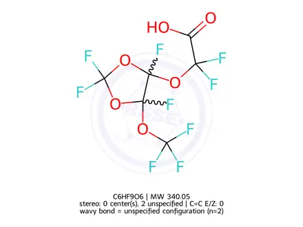 Chemical structure of 2,2-Difluoro-2-((2,2,4,5-tetrafluoro-5-(trifluoromethoxy)-1,3-dioxolan-4-yl)oxy)acetic Acid
