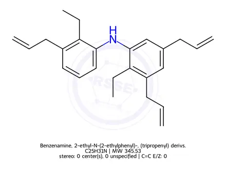 Chemical structure of Benzenamine, 2-ethyl-N-(2-ethylphenyl)-, (tripropenyl) derivs.