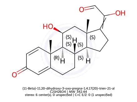 Chemical structure of (11-Beta)-11,20-dihydroxy-3-oxo-pregna-1,4,17(20)-trien-21-al