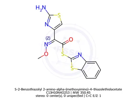Chemical structure of S-2-Benzothiazolyl 2-amino-alpha-(methoxyimino)-4-thiazolethiolacetate