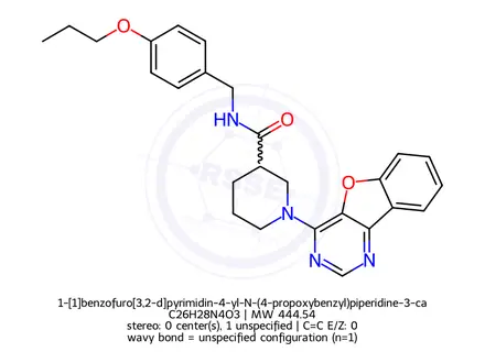 Chemical structure of 1-[1]benzofuro[3,2-d]pyrimidin-4-yl-N-(4-propoxybenzyl)piperidine-3-carboxamide