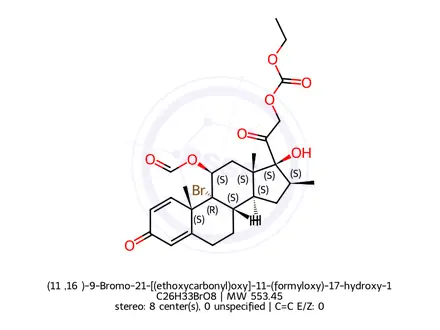 Chemical structure of (11β,16α)-9-Bromo-21-[(ethoxycarbonyl)oxy]-11-(formyloxy)-17-hydroxy-16-methylpregna-1,4-diene-3,20-dione