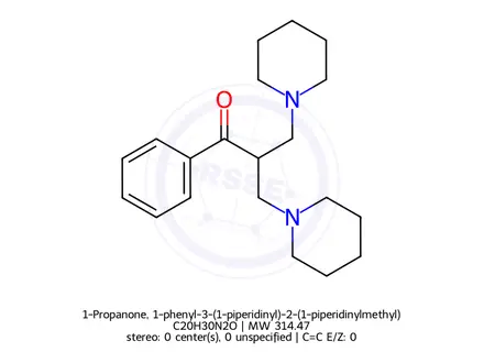 Chemical structure of 1-Propanone, 1-phenyl-3-(1-piperidinyl)-2-(1-piperidinylmethyl)-