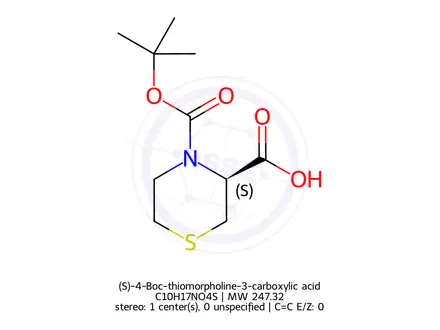 Chemical structure of (S)-4-Boc-thiomorpholine-3-carboxylic acid