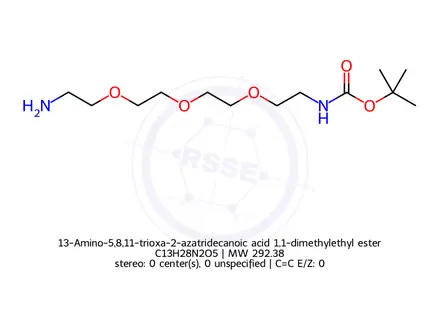 Chemical structure of 13-Amino-5,8,11-trioxa-2-azatridecanoic acid 1,1-dimethylethyl ester