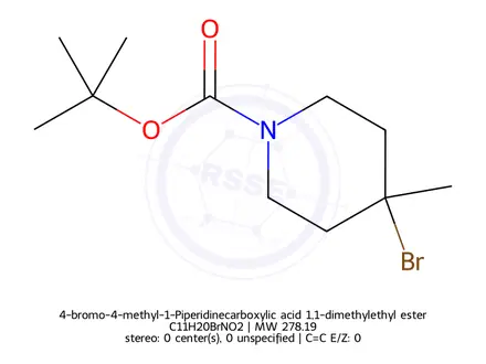 Chemical structure of 4-bromo-4-methyl-1-Piperidinecarboxylic acid 1,1-dimethylethyl ester