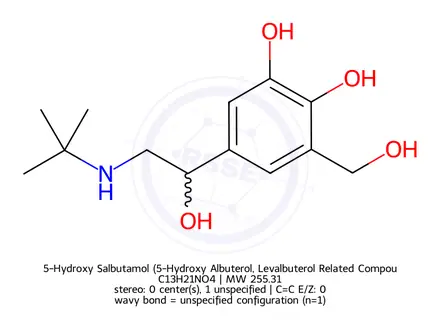 Chemical structure of 5-Hydroxy Salbutamol (5-Hydroxy Albuterol, Levalbuterol Related Compound G)