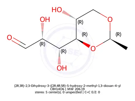 Chemical structure of (2R,3R)-2,3-Dihydroxy-3-((2R,4R,5R)-5-hydroxy-2-methyl-1,3-dioxan-4-yl)propanal