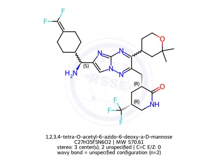 Chemical structure of 1,2,3,4-tetra-O-acetyl-6-azido-6-deoxy-a-D-mannose