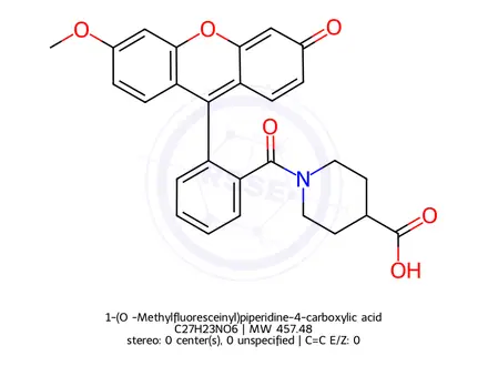 Chemical structure of 1-(O’-Methylfluoresceinyl)piperidine-4-carboxylic acid