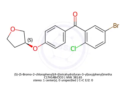 Chemical structure of (S)-(5-Bromo-2-chlorophenyl)(4-((tetrahydrofuran-3-yl)oxy)phenyl)methanone