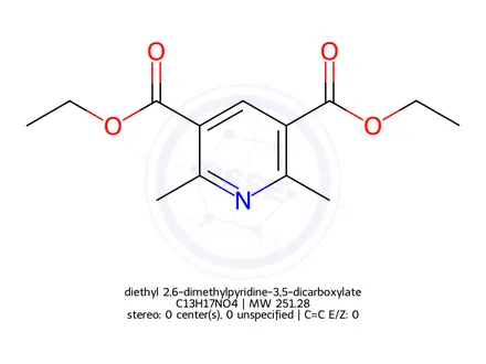 Chemical structure of diethyl 2,6-dimethylpyridine-3,5-dicarboxylate