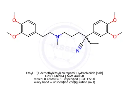 Chemical structure of α-Ethyl-α-(1-demethylethyl)-Verapamil Hydrochloride