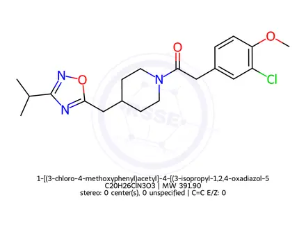 Chemical structure of 1-[(3-chloro-4-methoxyphenyl)acetyl]-4-[(3-isopropyl-1,2,4-oxadiazol-5-yl)methyl]piperidine