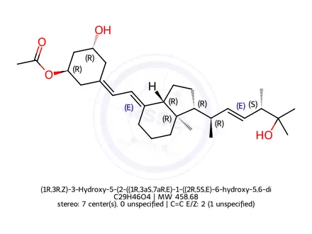 Chemical structure of (1R,3R,Z)-3-Hydroxy-5-(2-((1R,3aS,7aR,E)-1-((2R,5S,E)-6-hydroxy-5,6-dimethylhept-3-en-2-yl)-7a-methyloctahydro-4H-inden-4-ylidene)ethylidene)cyclohexyl acetate